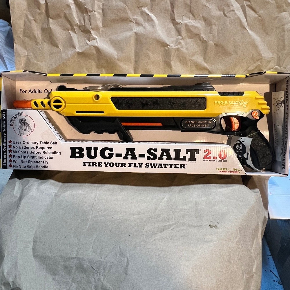 Bug-A-Salt 2.0 Fly Swatter Yellow Black Salt Gun Pest Control Skell Inc